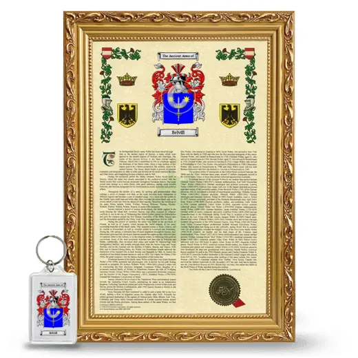 Belvill Framed Armorial History and Keychain - Gold