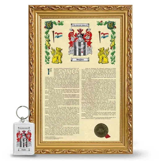 Berghes Framed Armorial History and Keychain - Gold