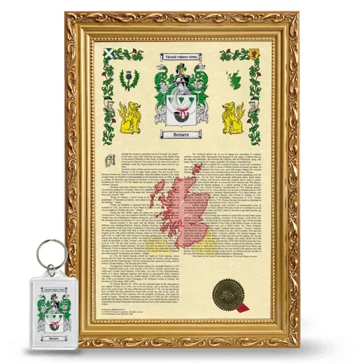 Bernett Framed Armorial History and Keychain - Gold