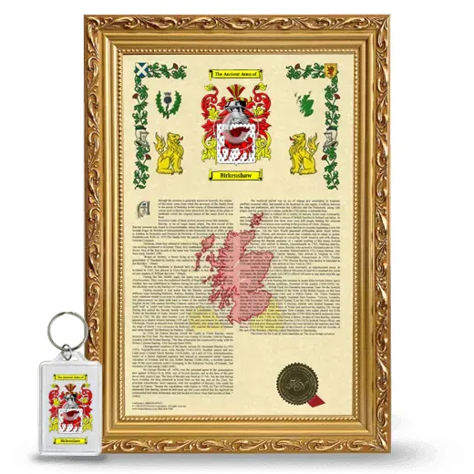 Birkenshaw Framed Armorial History and Keychain - Gold