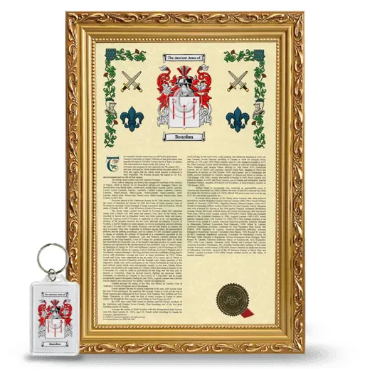 Bourdon Framed Armorial History and Keychain - Gold