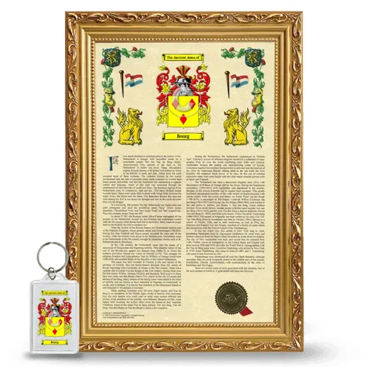 Bourg Framed Armorial History and Keychain - Gold