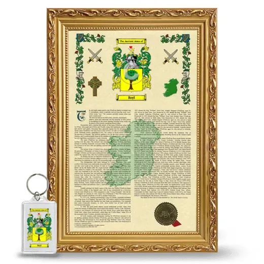 Boyl Framed Armorial History and Keychain - Gold