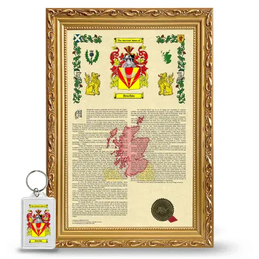Brachin Framed Armorial History and Keychain - Gold