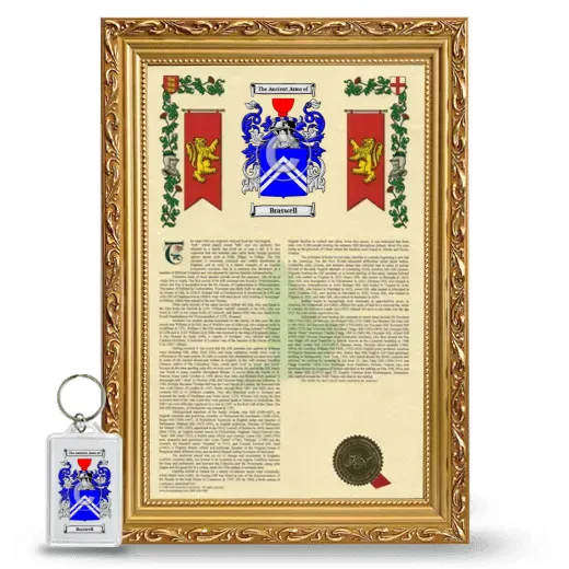 Braswell Framed Armorial History and Keychain - Gold