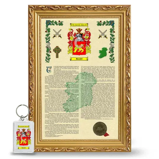 Braziel Framed Armorial History and Keychain - Gold