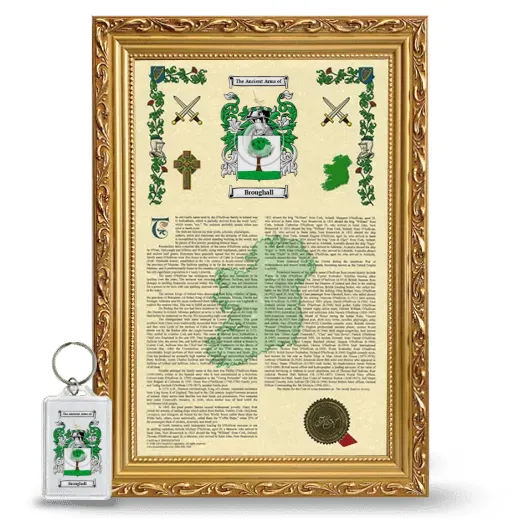 Broughall Framed Armorial History and Keychain - Gold