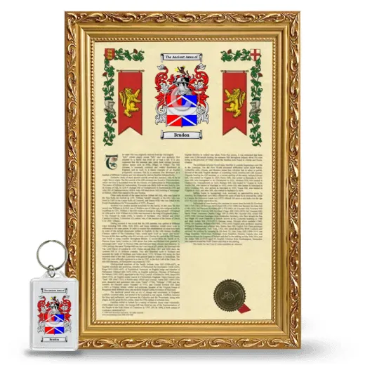 Brudon Framed Armorial History and Keychain - Gold