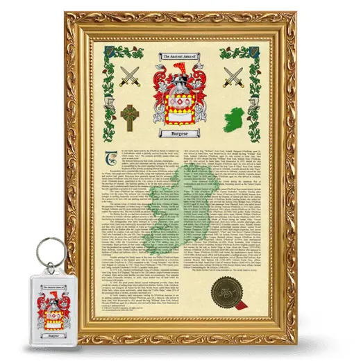 Burgese Framed Armorial History and Keychain - Gold