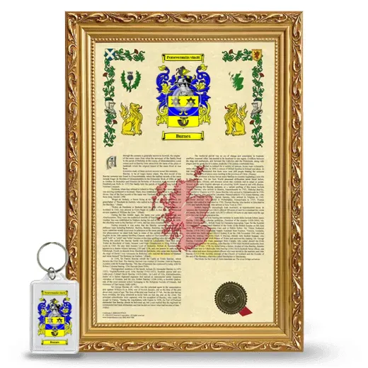 Burnes Framed Armorial History and Keychain - Gold