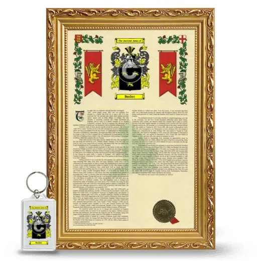 Busher Framed Armorial History and Keychain - Gold