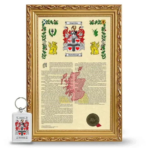 Butterbaugh Framed Armorial History and Keychain - Gold