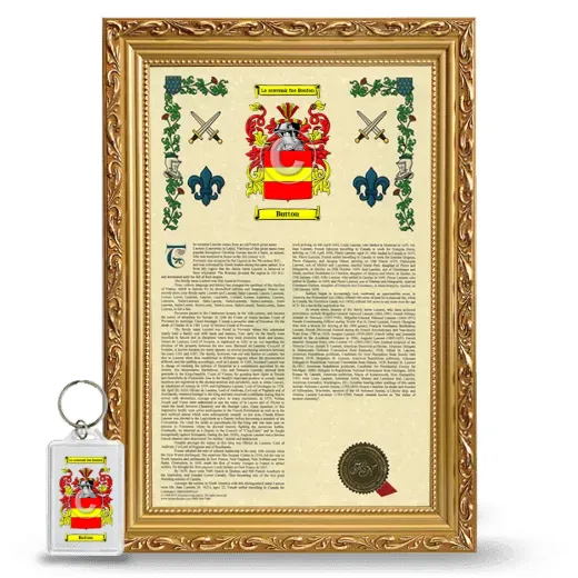 Button Framed Armorial History and Keychain - Gold