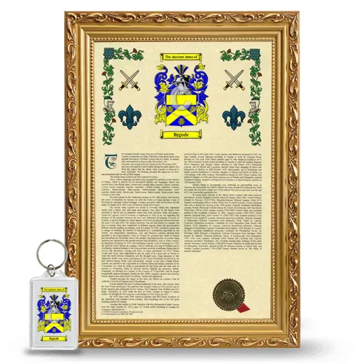 Bygude Framed Armorial History and Keychain - Gold