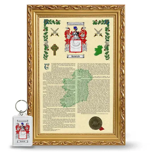 Byrnevyle Framed Armorial History and Keychain - Gold
