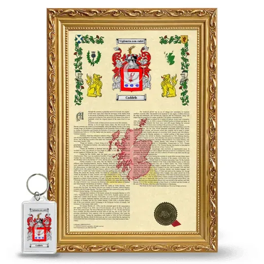 Caddels Framed Armorial History and Keychain - Gold