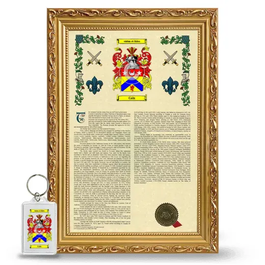 Caix Framed Armorial History and Keychain - Gold