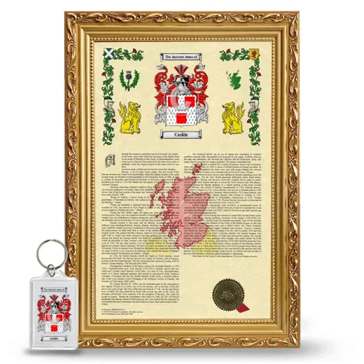Caskie Framed Armorial History and Keychain - Gold