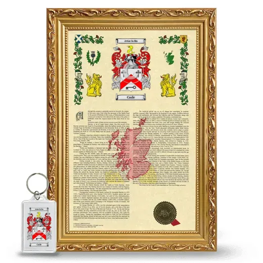 Casle Framed Armorial History and Keychain - Gold