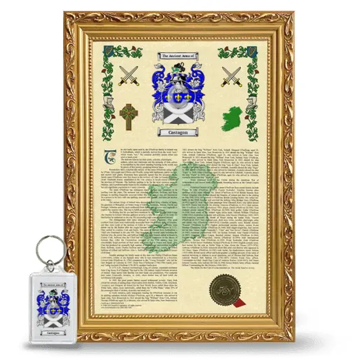 Castagan Framed Armorial History and Keychain - Gold