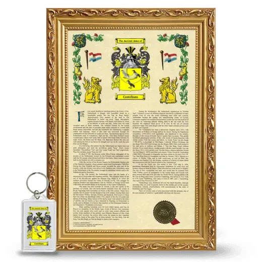 Castelnau Framed Armorial History and Keychain - Gold