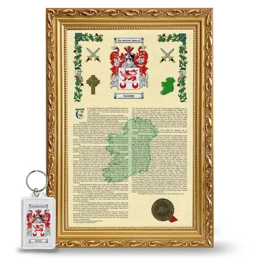 Caveny Framed Armorial History and Keychain - Gold
