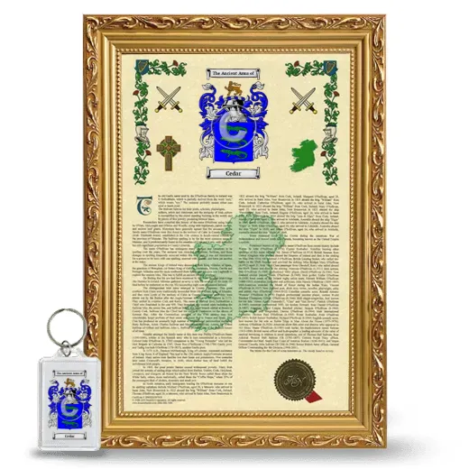 Cedar Framed Armorial History and Keychain - Gold