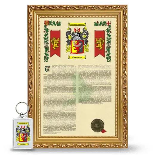 Champney Framed Armorial History and Keychain - Gold