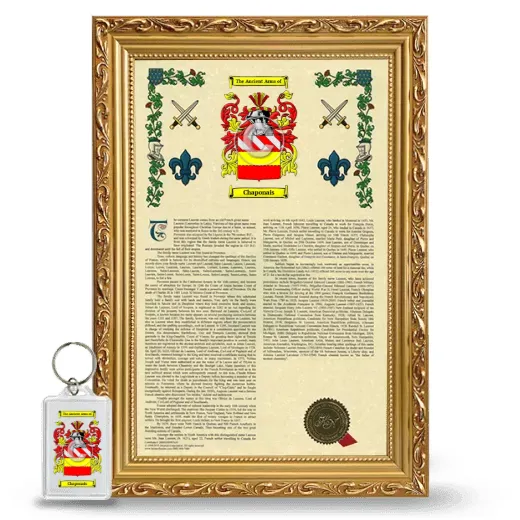 Chaponais Framed Armorial History and Keychain - Gold
