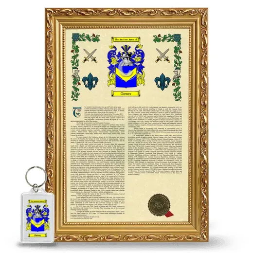 Chenay Framed Armorial History and Keychain - Gold