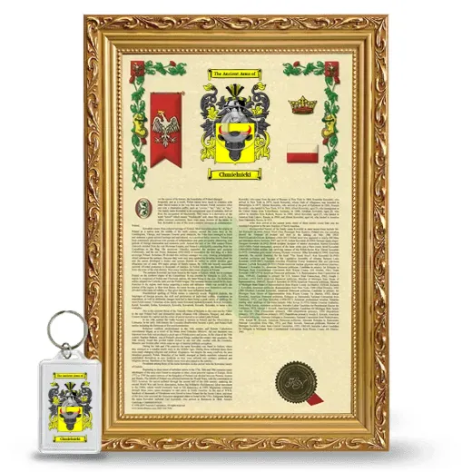 Chmielnicki Framed Armorial History and Keychain - Gold