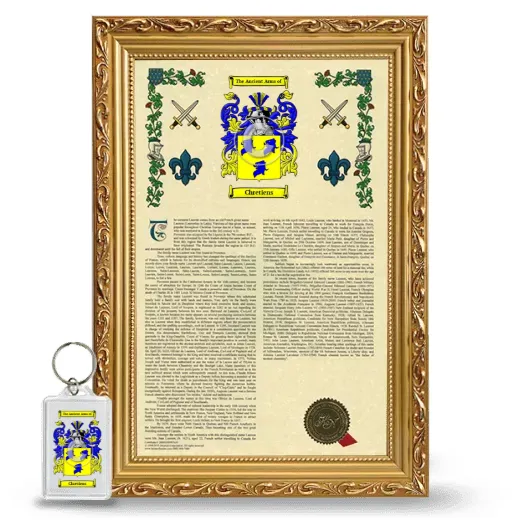 Chretiens Framed Armorial History and Keychain - Gold