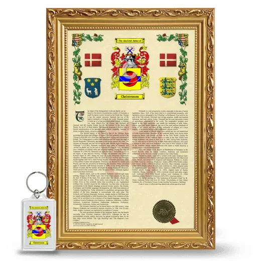 Christenson Framed Armorial History and Keychain - Gold