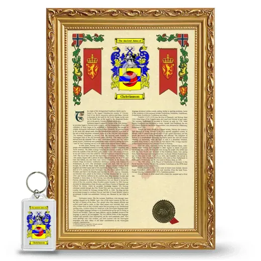 Christianson Framed Armorial History and Keychain - Gold