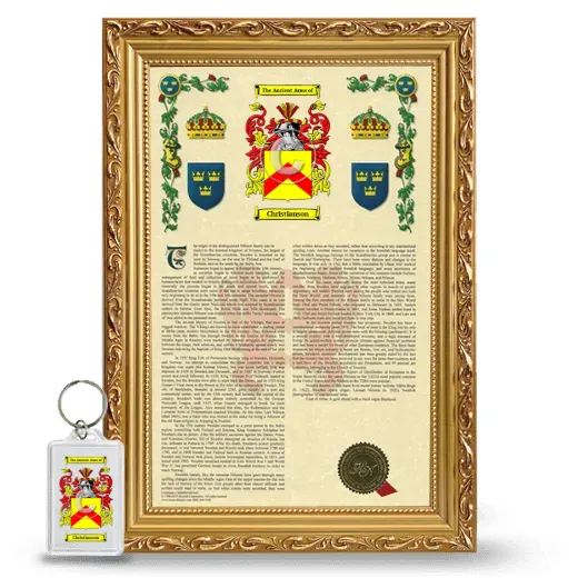 Christianson Framed Armorial History and Keychain - Gold