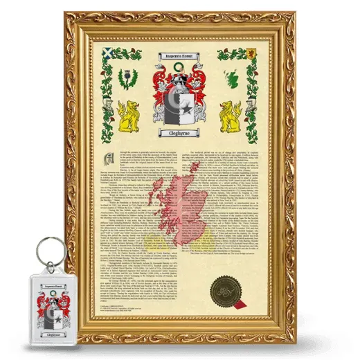 Cleghyrne Framed Armorial History and Keychain - Gold
