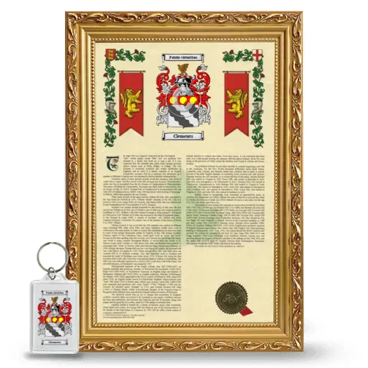 Clements Framed Armorial History and Keychain - Gold