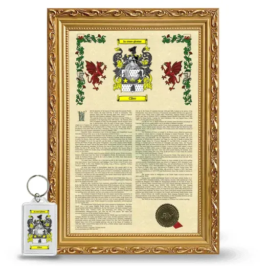 Clive Framed Armorial History and Keychain - Gold