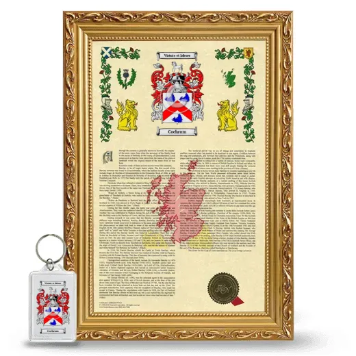 Cochrum Framed Armorial History and Keychain - Gold