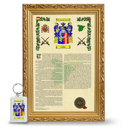 Cuellar Framed Armorial History and Keychain - Gold