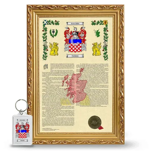 Curwan Framed Armorial History and Keychain - Gold