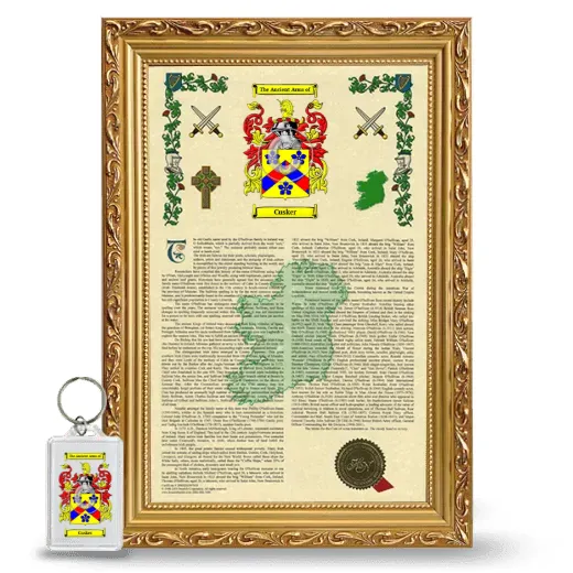 Cusker Framed Armorial History and Keychain - Gold