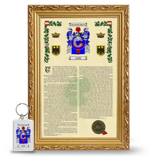 Czech Framed Armorial History and Keychain - Gold