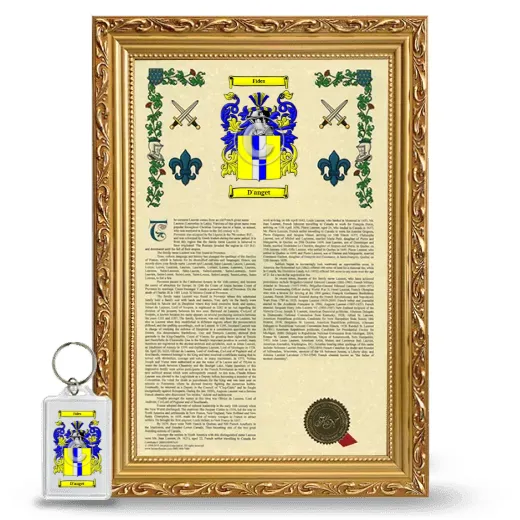D'anget Framed Armorial History and Keychain - Gold