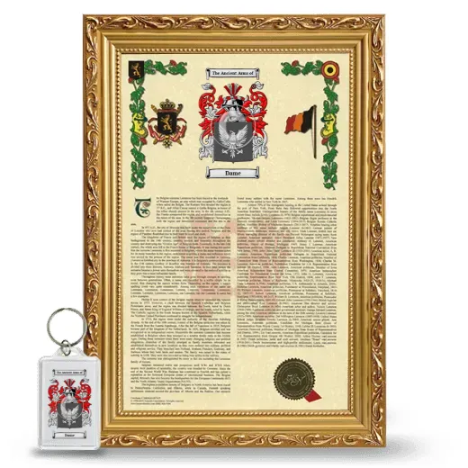 Dame Framed Armorial History and Keychain - Gold