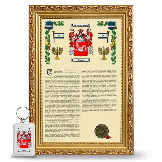 Daniel Framed Armorial History and Keychain - Gold