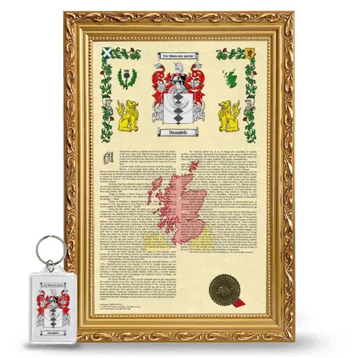 Danniels Framed Armorial History and Keychain - Gold