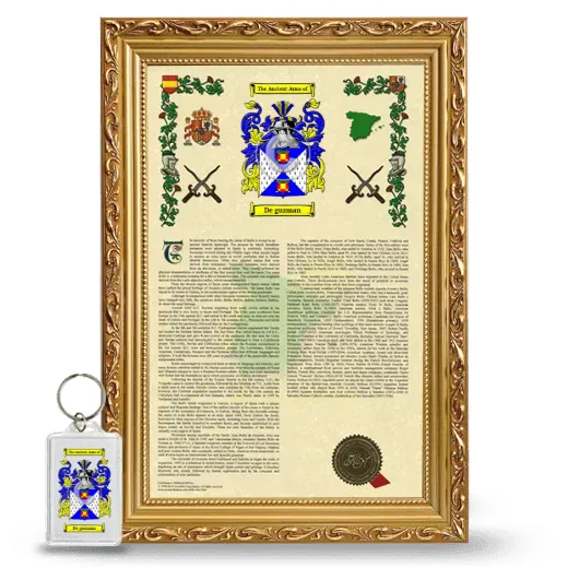 De guzman Framed Armorial History and Keychain - Gold