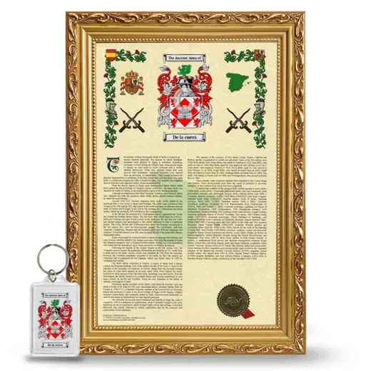 De la cueva Framed Armorial History and Keychain - Gold