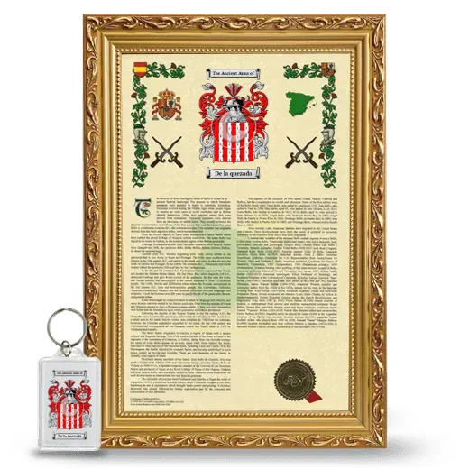 De la quezada Framed Armorial History and Keychain - Gold